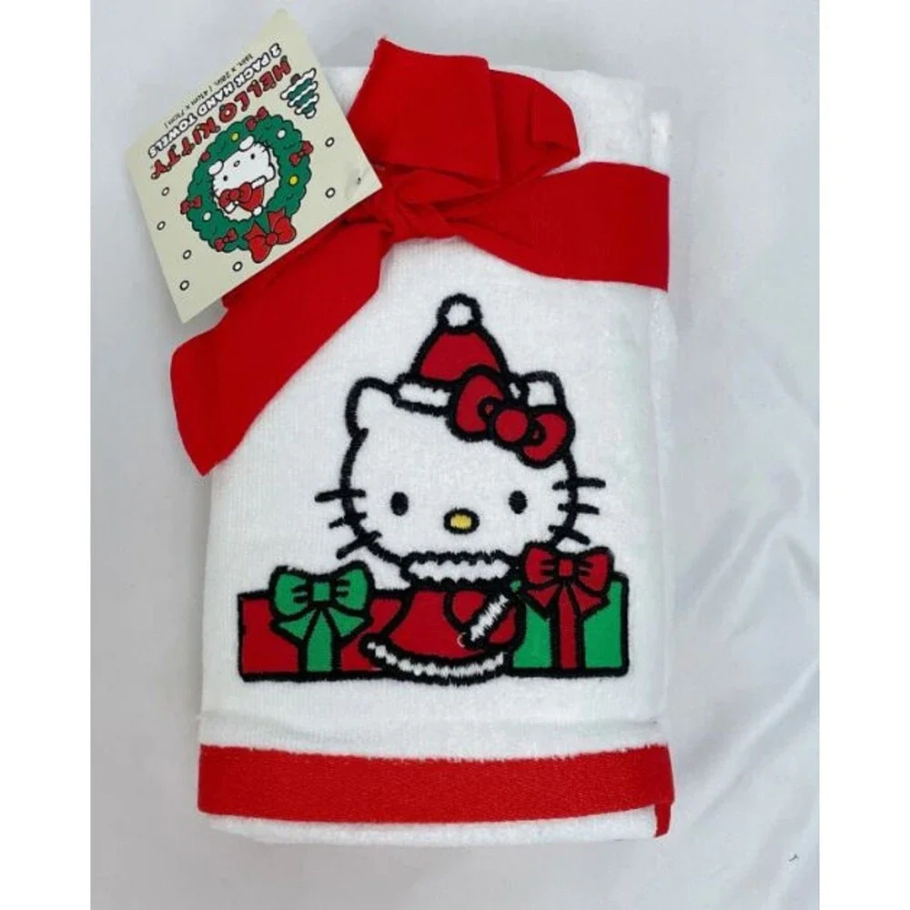Hello Kitty Presents 2pk Hand Towels Christmas Holiday White